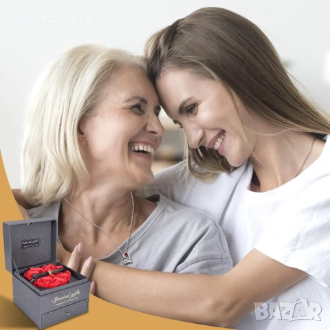 Сребърно колие с червен камък подарък за майка жена в луксозна кутия с рози, снимка 6 - Колиета, медальони, синджири - 50925704