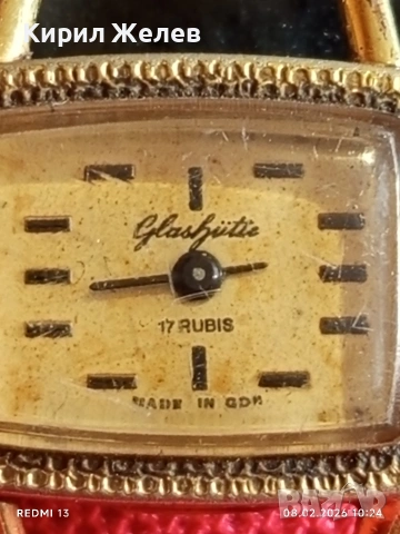 Рядък механичен часовник дамски Glashutte ГДР с позлата за КОЛЕКЦИЯ 52832, снимка 4 - Антикварни и старинни предмети - 53399374