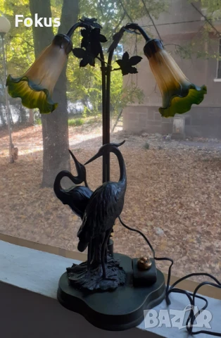 Уникално красива голяма арт лампа фигурална метал алабастър