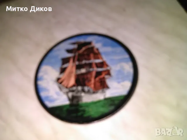 Кораб картина за стена кръгла фи 15см, снимка 2 - Декорация за дома - 50024410