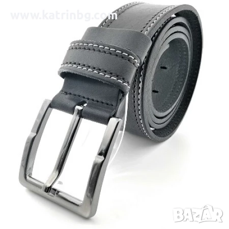 Мъжки колан от естествена кожа с бели шевове