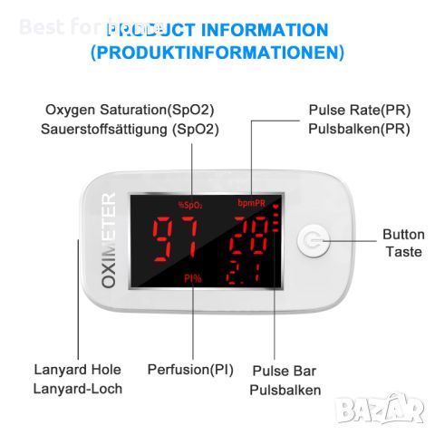 Пръстов пулсов оксиметър с LED дисплей Монитор на сърдечната честота, снимка 3 - Друга електроника - 46622696