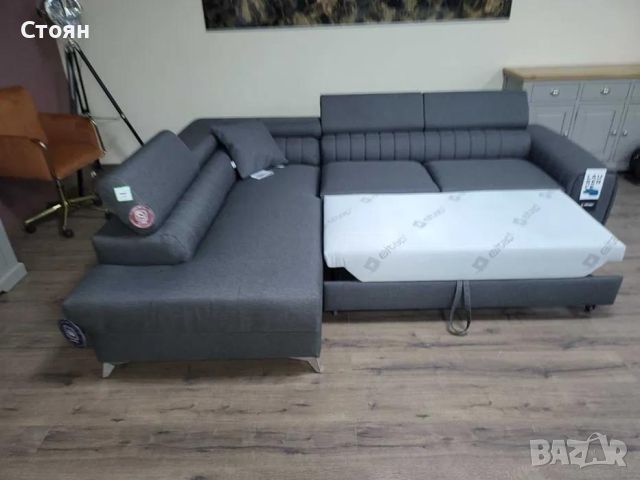 Сив ъглов диван от плат с функция сън и ракла, снимка 8 - Дивани и мека мебел - 46474766