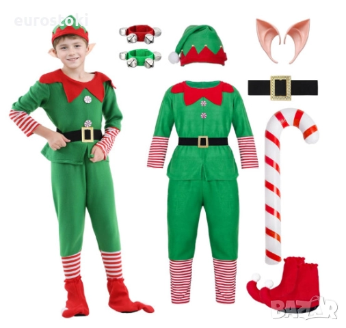 Детски коледен костюм на Елф Raveparty, от 8 части, карнавален костюм на Коледен Елф за момчета 