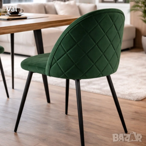 Дизайнерски зелен стол FARO – тапициран, стабилен и удобен, снимка 7 - Столове - 53976995