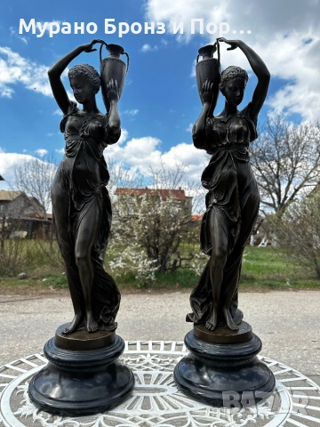 Масивен бронз (30 кг) – Чифт големи статуетки A. Carrier-Belleuse, 74 см, снимка 2 - Антикварни и старинни предмети - 53983891