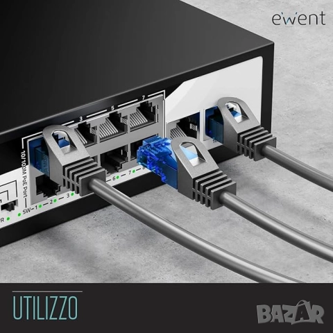 Ewent EW-5U-010 Cat 5e U/UTP Patch Cable 1 м – Сив мрежов кабел с RJ45 конектори за компютър и рутер, снимка 2 - Кабели и адаптери - 52123509