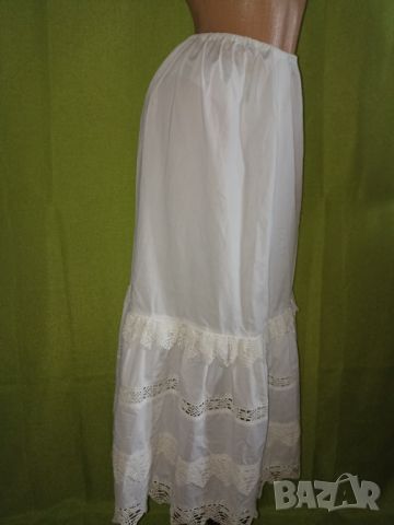 Дълга памучна бяла фуста с волан и памучна дантела М,Л, снимка 4 - Поли - 45750245