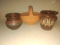 Лот 2 броя керамични саксии + 1 вазичка – битов стил (със забележка), снимка 1