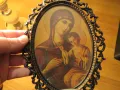 Старинен православен иконостас, триптих с Богородица и младенеца - 23х 15 см  Дева Мария , снимка 3