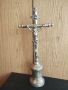 Предвоенен месингов стоящ кръст, 1890 г.стар бронзов масивен кръст разпятие ХРИСТОС, снимка 1