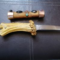 Стар нож с дръжка от рог и кания от орех с камъни, снимка 3 - Ножове - 44295527