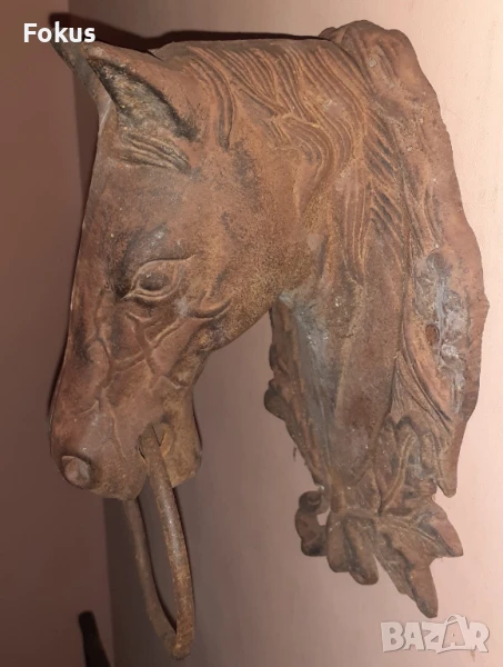 Уникална находка Старо чугунено чукало за врата конска глава, снимка 1