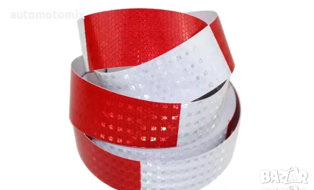 СВЕТЛООТРАЗИТЕЛНО ТИКСО-НА МЕТЪР ЦЕНА ЗА 1 М. ЦВЯТ:ЧЕРВЕНО/БЯЛ, снимка 1