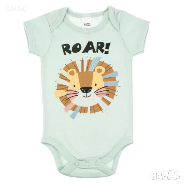Бебешко боди Памучно с къс ръкав ментов цвят с лъв S_1233519, снимка 1