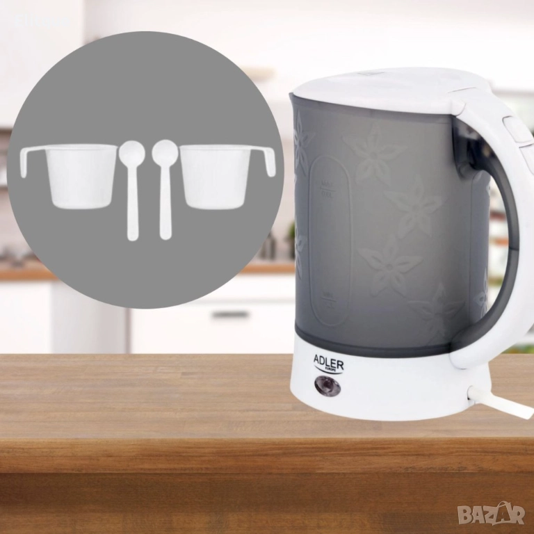 Електрическа кана Adler AD1268, 600W, 0.6l, сив, 2 ГОДИНИ ГАРАНЦИЯ, снимка 1