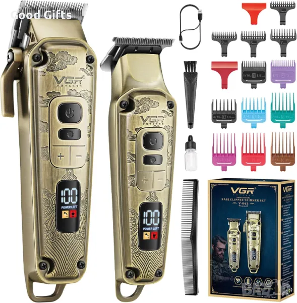 Комплект 2 професионални машинки за подстригване VGR V-643 – тример и клипер с LED дисплей, снимка 1