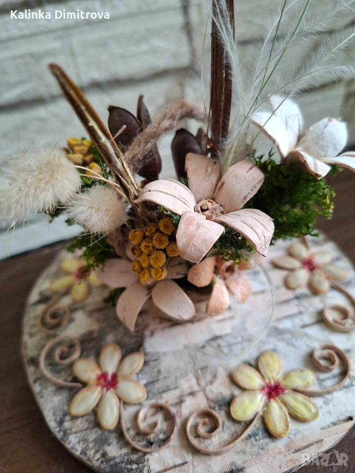 Декорация с цветя от брезова кора., снимка 1
