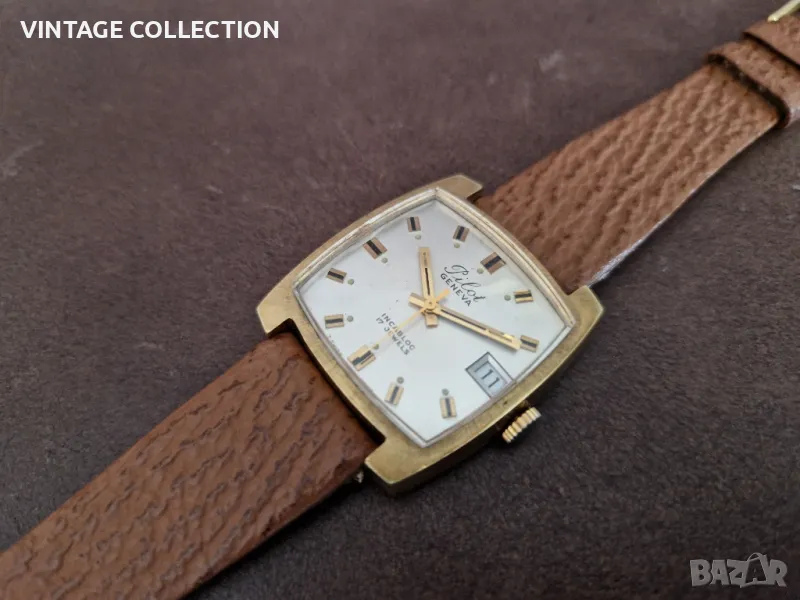 PILOT GENEVA Швейцарски Часовник Механичен Позлатен INCABLOC Рядък Винтидж, снимка 1