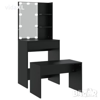 vidaXL Комплект тоалетка с LED, черна, инженерно дърво(SKU:3114132, снимка 1