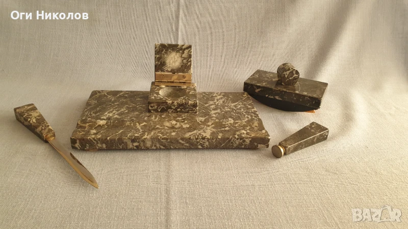 Комплект мраморна мастилница с аксесоари за бюро, снимка 1