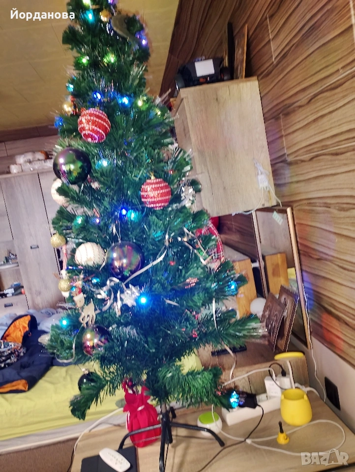 Голяма коледна новогодишна, украсена,светеща елха, снимка 1