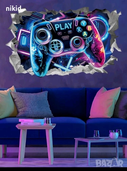 3d Джойстик конзола контролер плейстейшън стикер лепенка за стена мебел детска стая, снимка 1