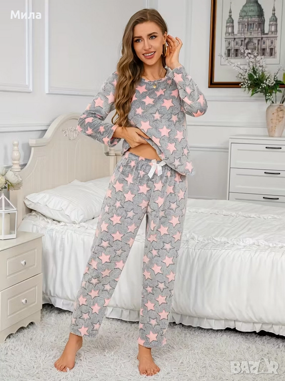 Дамска пижама, светло сиво и розово, XL     , снимка 1