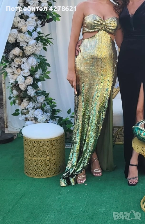 Златиста официална рокля с пайети, създадена за ефектна и запомняща се визия, снимка 1