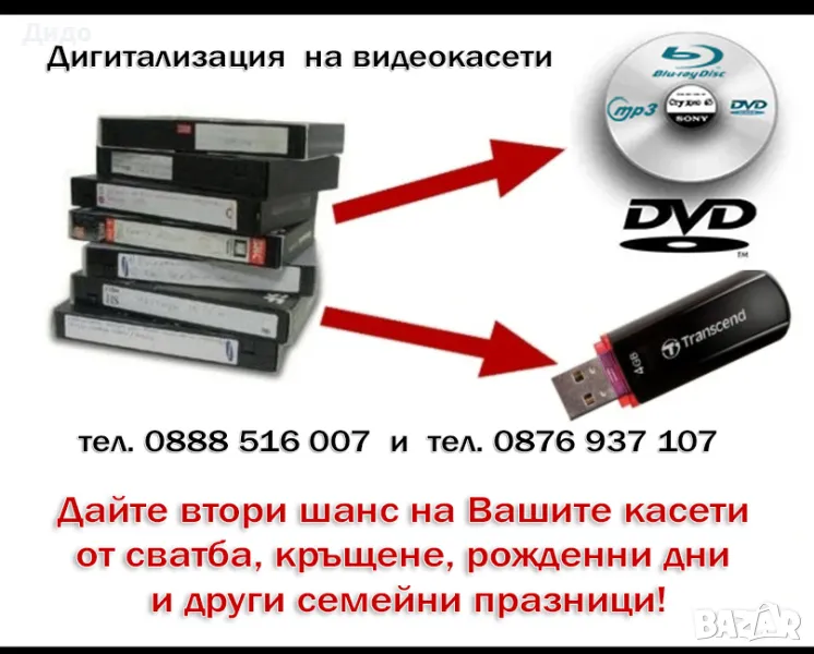 ПРЕХВЪРЛЯНЕ НА ВИДЕОЗАПИСИ ОТ 📼КАСЕТИ (VHS и VHS-C) И 📹 ВИДЕОКАМЕРИ на ФЛАШКА, снимка 1