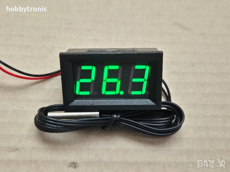 Цифров LED термометър за вграждане -50⁰..110⁰, зелен, снимка 1