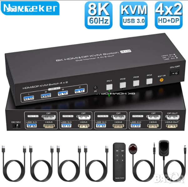 8K HDMI+DP KVM превключвател 4x2, снимка 1