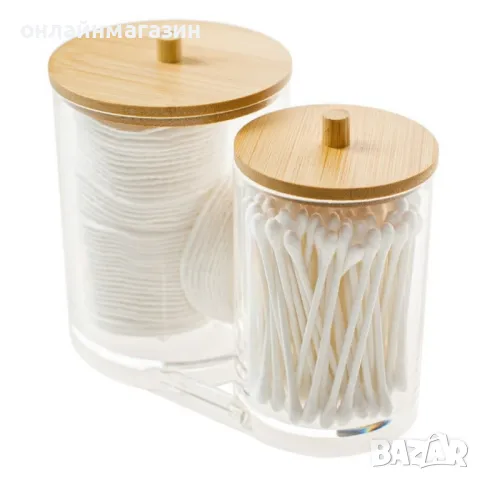 Стилен акрилен двоен органайзер с бамбуков капак, снимка 1