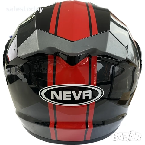 Каска за мотор с визьор, черна с червена лента с гланцово покритие, Модуларна, снимка 5 - Аксесоари и консумативи - 44681877