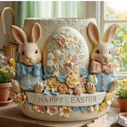 Силиконов молд кашпа Великден зайци, снимка 6 - Форми - 52211571