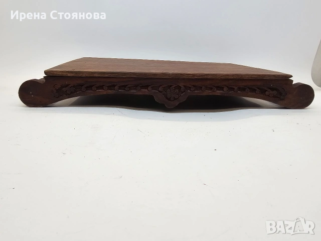 Винтидж табла за сервиране с ръчно резбовани флорални елементи, произход Индия около 1970 г. , снимка 6 - Декорация за дома - 53391619