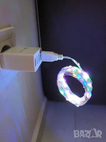 LED коледни мини лампички USB, 10м мини цветни Лед лампи, снимка 1 - Лед осветление - 48385244