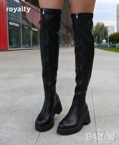 Чизми на платформа - черна кожа, снимка 2 - Дамски ботуши - 54157664