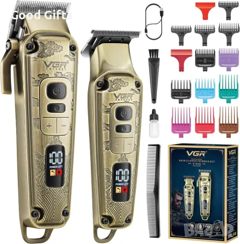 Комплект 2 професионални машинки за подстригване VGR V-643 – тример и клипер с LED дисплей