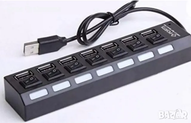 7-портов USB хъб със супер бърз 480mbps високоскоростен трансфер, бутон за включване/изключване, снимка 7 - Друга електроника - 49397029