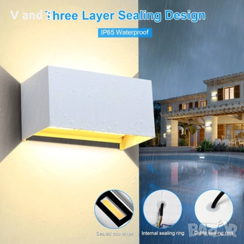 Стенна лампа 20w  2 броя комплект,за вътрешна/външна употреба, 3000K топло бяла светлина, цена за , снимка 7 - Лед осветление - 51595232