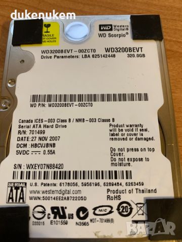 Твърд диск HDD 2.5" 320GB Western Digital WD3200BEVT Лаптоп , снимка 2 - Твърди дискове - 45326317