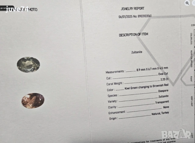 СРЕБЪРЕН ПРЪСТЕН С ЕСТЕСТВЕН СУЛТАНИТ (ТУРЦИЯ)  СЕРТИФИКАТ, снимка 5 - Пръстени - 53297493