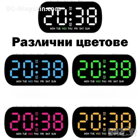 Електронен LED светещ настолен часовник с аларма на ток с USB с термометър календар големи цифри, снимка 3 - Други - 51178893