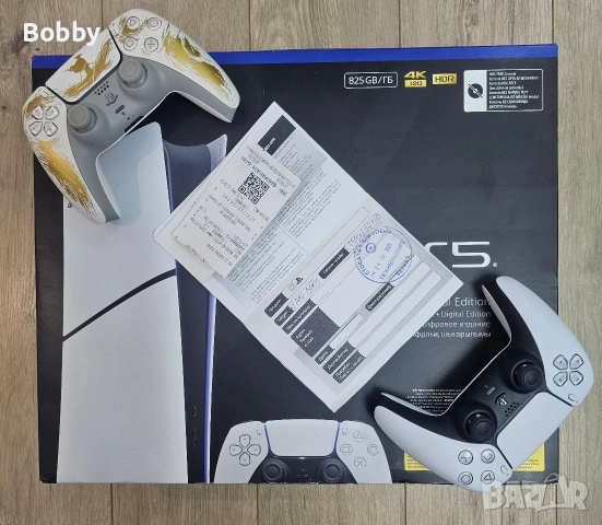 Като Нов!Playstation 5 PS5 Slim Digital Edition 4K 825GB с два джойстика- Гаранция 21 месеца