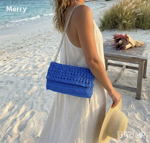 Ръчно плетена чанта от хартиена прежда , снимка 6 - Чанти - 53702133