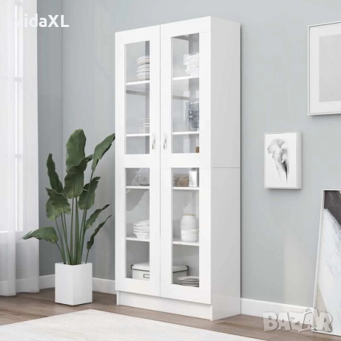 vidaXL Шкаф витрина, бял, 82,5x30,5x185 см, инженерно дърво(SKU:802768), снимка 2 - Шкафове - 52920946