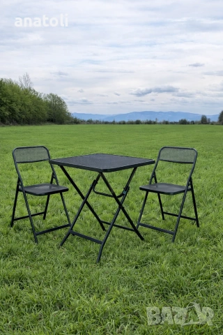 чисто нови метални Комплект маса и столове от 3 части Сгъваеми, Сив от Германия , снимка 4 - Маси - 53413943