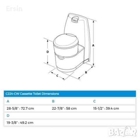 Тоалетна Thetford C224-CW  Ръчна въртяща се касетна тоалетна (Чисто нова) Цена 850.00  лева , снимка 14 - Химически тоалетни - 46419493