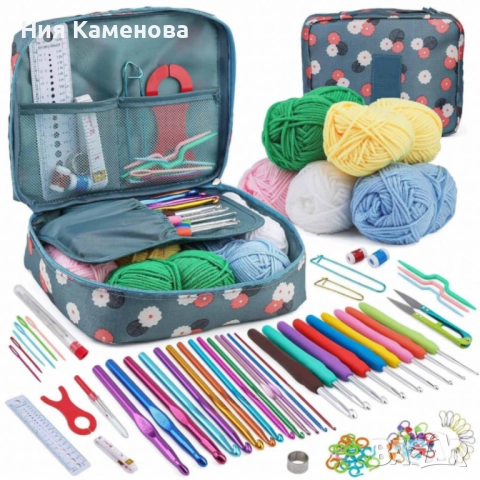 Комплект аксесоари за плетене, 107 части, 14 алуминиеви куки – Пълен сет за начинаещи и напреднали, снимка 2 - Други - 52643657